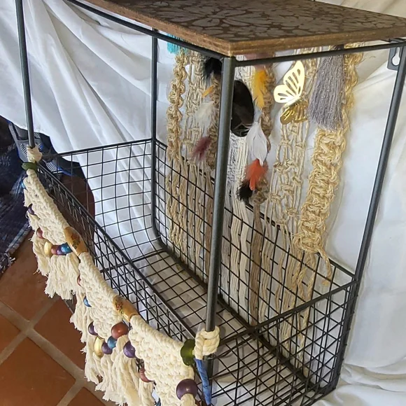 Macrame metal wood basket shelf